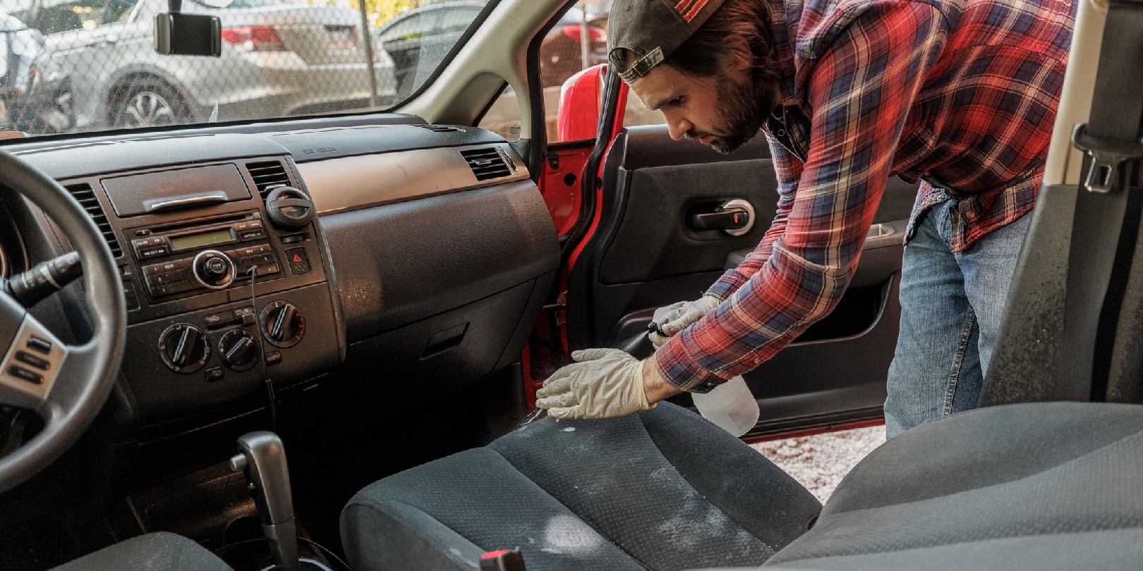 cleaning-cloth-car-seats the-independence Professional cleaner is preparing seats for deep washing